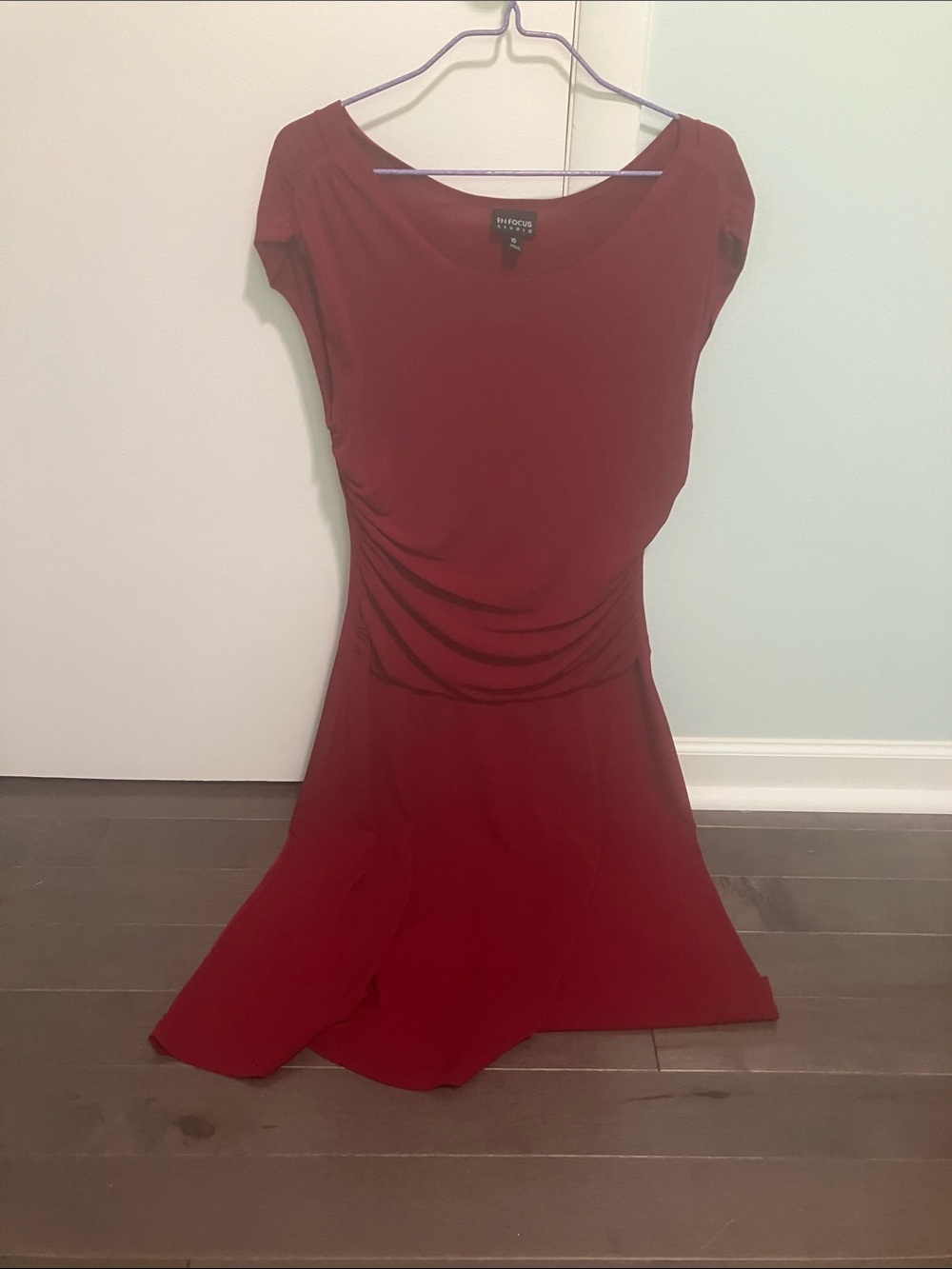 Enfocus Studio Size 10 Red Cap Sleeve Midi Dress Ruched Waist